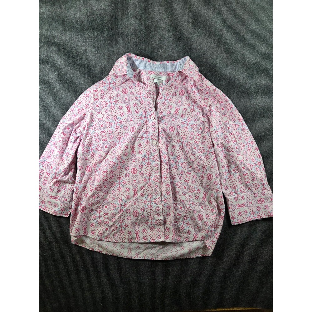 Foxcroft NYC Womens‎ XL Easy Care Pink Blue Medallion Button Down Shirt Blouse